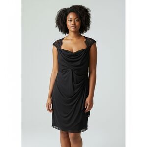 Scarlett Black Lace Cowl Neck Ruched Midi Cocktail Dress Plus Size 18W